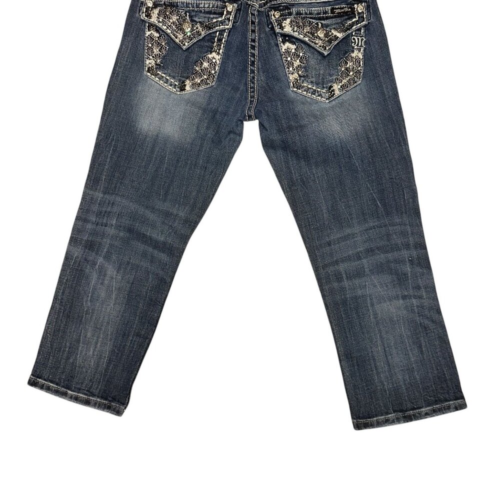 Miss Me Capris Womens Jeans 28 22 JP5810P Embroidered Studded Rhinestones Blue - Picture 7 of 8